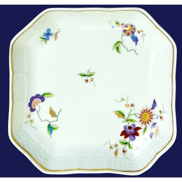 Vintage Richard Ginori Italy Dish Tray Square Hand Painted Scalloped Gold Trim - Picture 1 of 11
